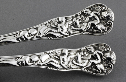 Bacchanalian Pattern Victorian Silver Spoons (Pair